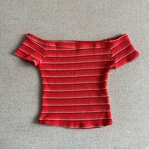 Striped Ribbed Off the Shoulder Crop Top